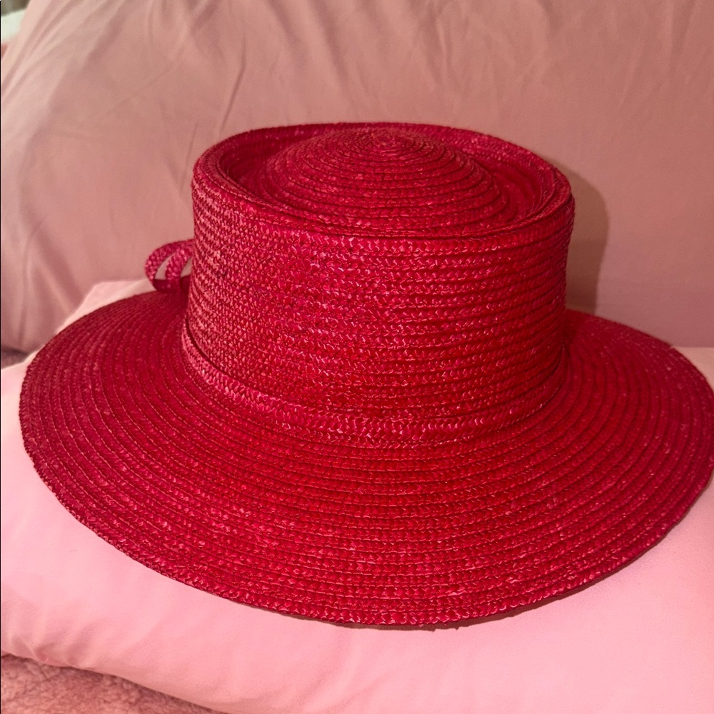 BETMAR Wine Red Braided Straw Hat with Bow Trim - Picture 6 of 14